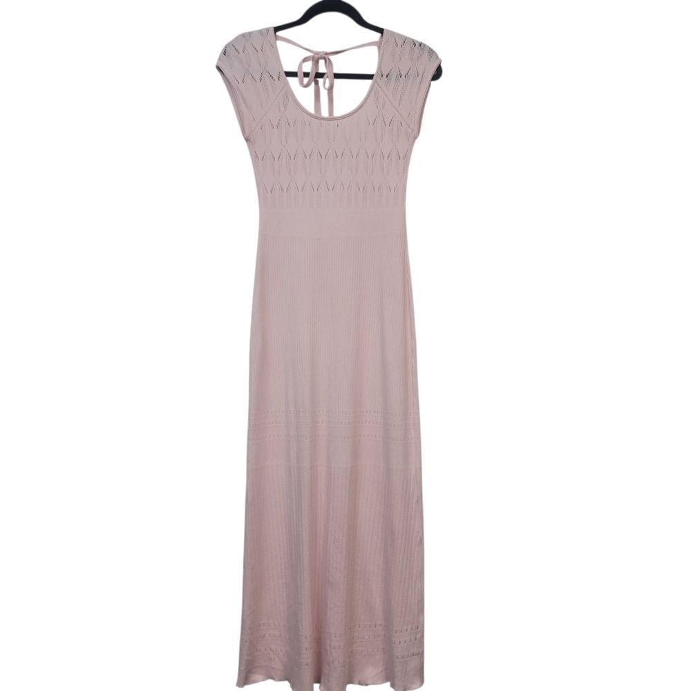 Free People Robin Seamless Midi Dress Pink Pointelle Knit Open Back XS